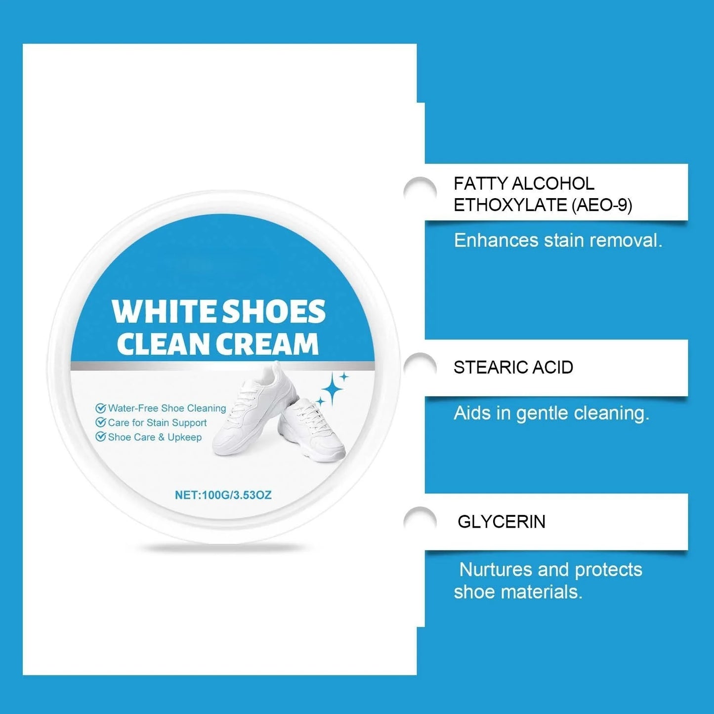 White Shoe Cleaner  Cream  |  Multipurpose  No-Wash Solid  Comes with Sponge