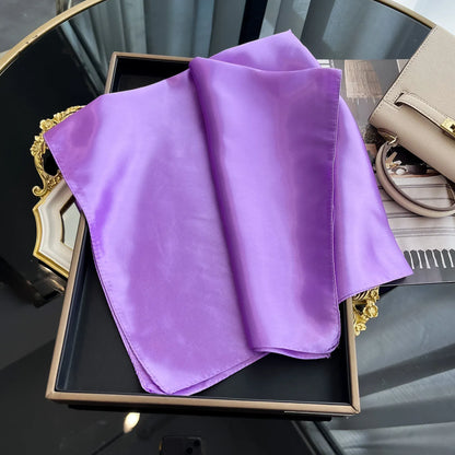 60cm Solid Color Silk Satin Neckerchief – Elegant Hijab Scarf for Women