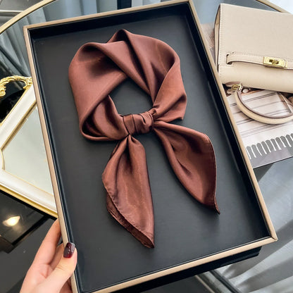 60cm Solid Color Silk Satin Neckerchief – Elegant Hijab Scarf for Women